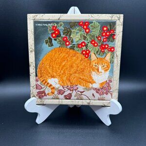 Vintage Mimi Vang Olsen Cats Tile Trivet Wall Plaque 7x7 Tile in Frame Avon Oran